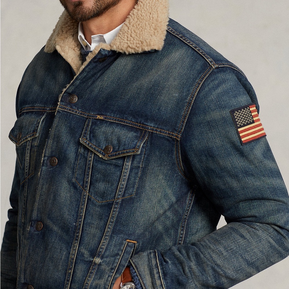 Ralph Lauren Blue Denim Jacket with Cream Sherpa Collar
